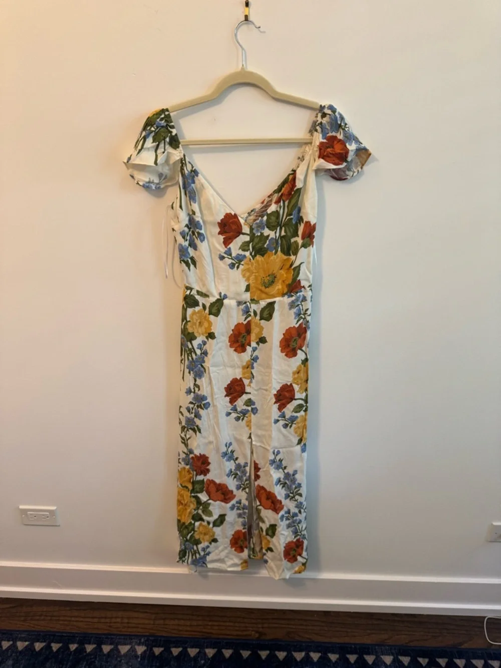 Reformation White Floral Midi Dress with Yellow, Red & Blue Blooms - Picture 3 of 12